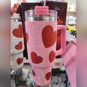 Pink and Red Heart Rhinestone Tumbler